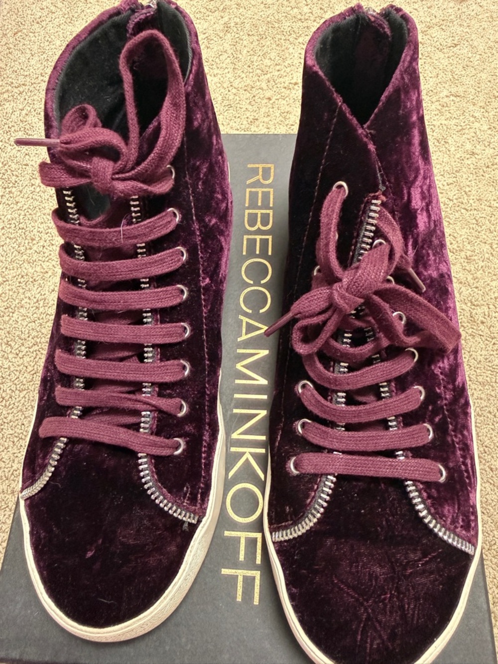 Rebecca Minkoff Burgundy Velvet High-Top Sneakers